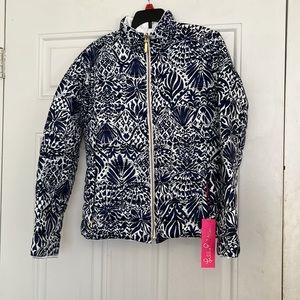 NWT Lily Pulitzer Blue and White Reversible Puffer Down Jacket Size Small